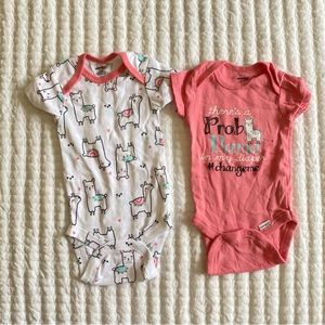 Bundle Baby Girl Lhama Short Sleeve Onesie Bodysuit Pink White 0-3 Months